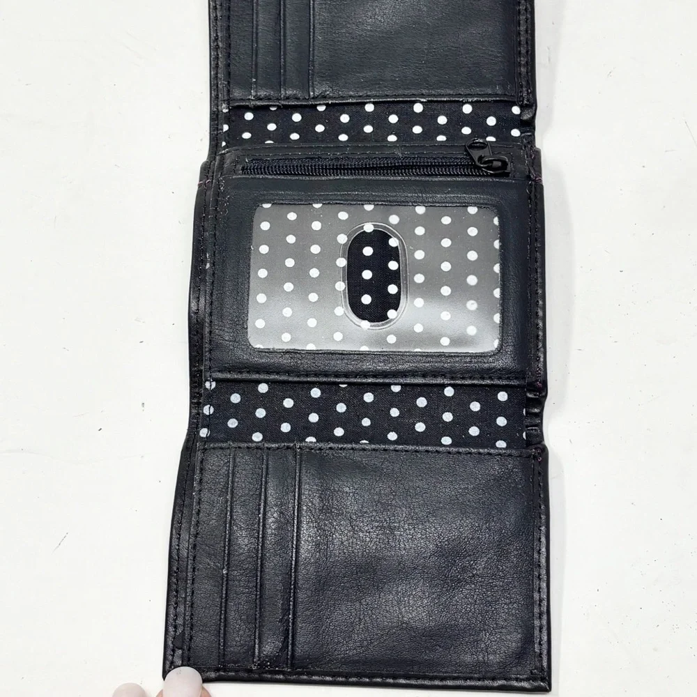 ROLFS Women’s Black Tri-Fold Wallet Pink Orange Accents Credit Cards ID Coins